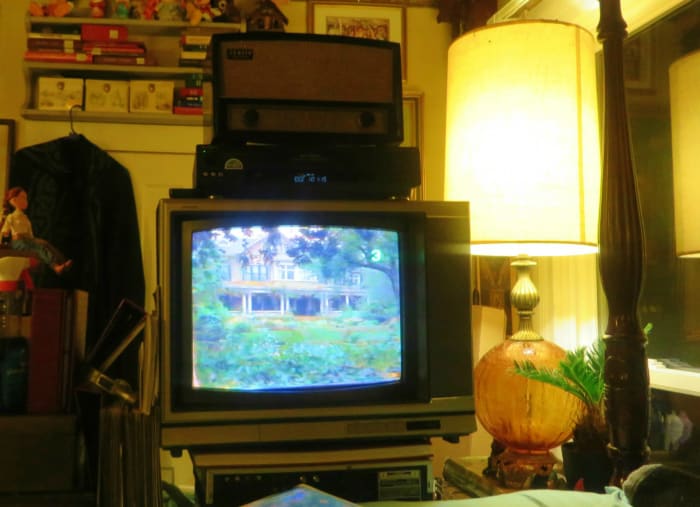 Sony Trinitron Color Television, Model KV-1926RA, playing a VHS tape of Matilda, the tape had also been out the very dank and un-air-conditioned shed for over six years. It is truly amazing how well these products were made.