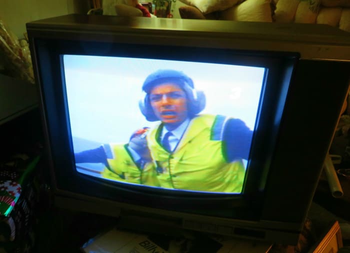 The Sony Trinitron Color Television playing a VHS tape of "The Right Stuff", from the same dank shed that she was in for six years. Both the television and the tape worked great. The Sony VCR was awesome as well.