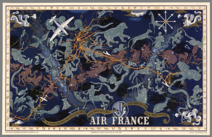 A (principal) route map for Air France in 1938. In actuality, the French air network was even larger.
