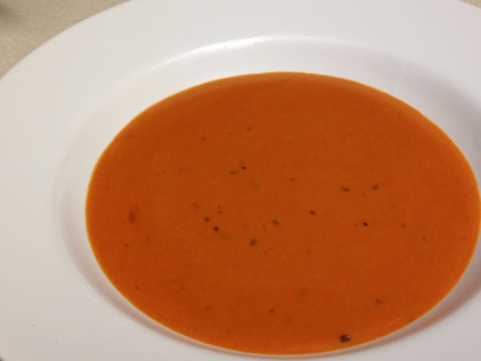 Campbell's Tomato Soup with 1/3 can milk, 1/3 can chicken broth, and 1/2 cup LaMadeline's Tomato Basil Soup. Great with a scoop of rice too.