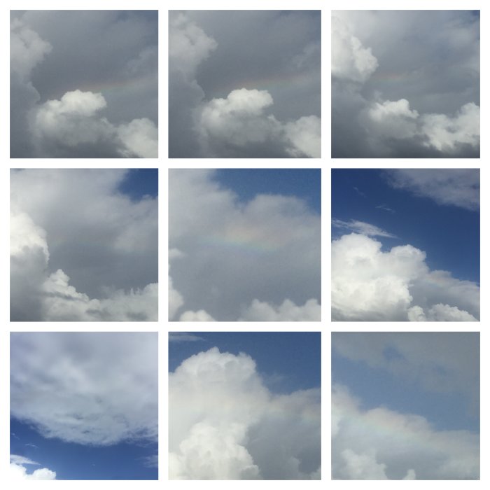 January 27, 2018 @ 3:57pm, Saturday in between the clouds, sneaky but I found it. I found the Rainbow, smile.