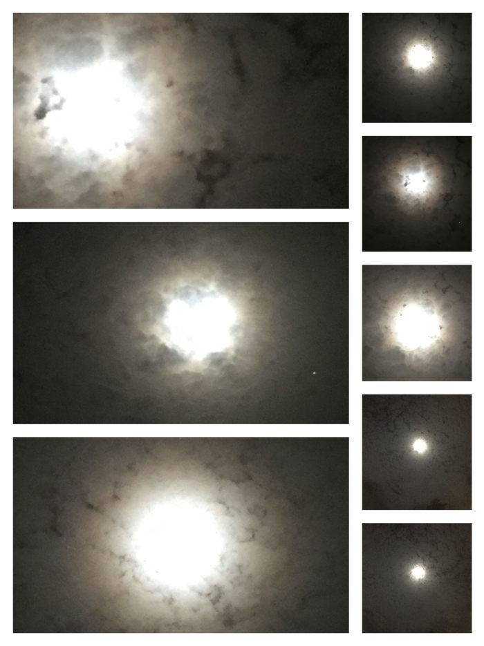 Captured a Moonbow on Friday July 27, 2018. 11:15pm. Phenomenal view. The clouds appeared to be Pillow clouds or cotten clouds. The moon shine in the center of the surrounding of clouds. Giving a view of the Yellow, orange and blue glow to the sky.