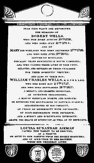 A image of a monument to Wells and his parents, commissioned by his sister. The monument was destroyed in an air attack in 1940.