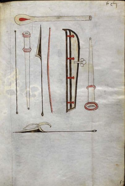Medieval surgical instruments used for blood letting.
