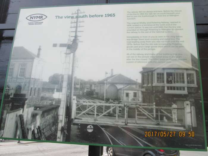 At the end of the headshunt a board shows the scene before closure in 1965. Past the Pickering-Helmsley road a three-way junction led east to Scarborough by Forge Valley, west to Helmsley by Kirkbymoorside, on to Rillington Junction for York/Scarboro