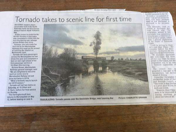 Mid-February, 2019: regional and national press covered the visit paid by 'Tornado' to the Wensleydale Railway