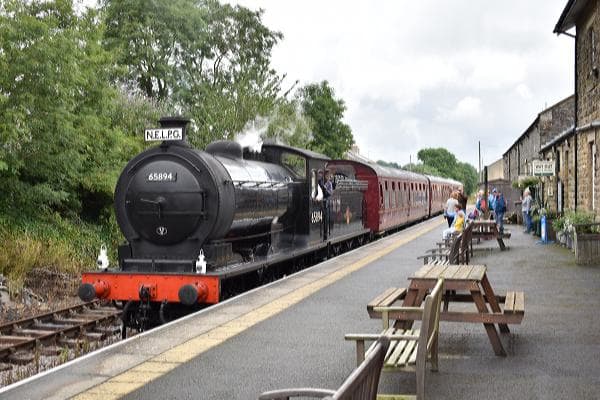 August 2019 saw her in service again between Leeming Bar and Redmire - here she awaits 'the off' bound for Redmire at Leyburn