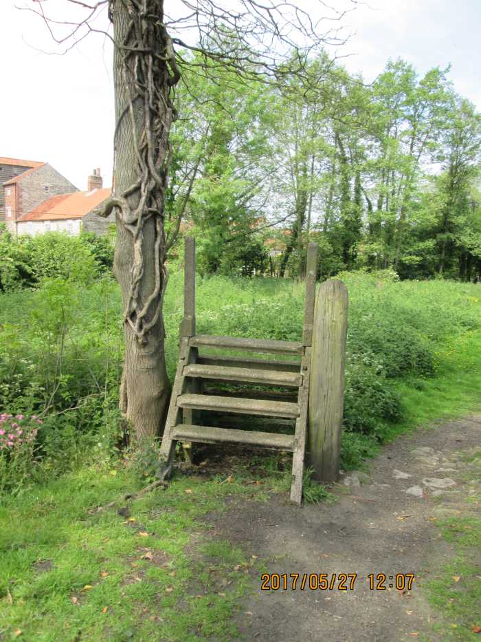One of a pair of concrete stiles either side of the line to Rillington Junction, close to the third bridge that spans the storm drain. The stile on the other side has not fared as well