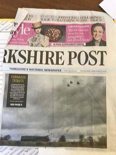 Tribute from the regional press, 'Yorkshire Post' announces a farewell to Tornado fighter bombers in North Yorkshire, and pairs them with A1 60163 'Tornado. The locomotive visited the Wenleydale Railway in mid-February, 2019 - see below for images'