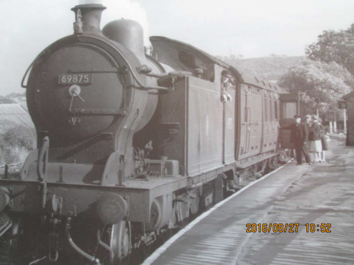 North east of Darlington a Class A8 4-6-2 passenger tank locomotive (rebuilt from 1931 from Raven NER Class D 4-4-4/LNER H1) has a short train headed by Gresley non-corridor Brake 3rd