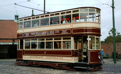 Beamish double-decker tram of early 1900s Newcastle Corporation vintage - I rode on a similar one in Leeds to Roundhay Park when I was around 10