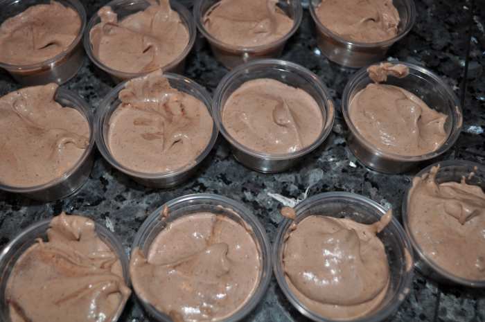 Put the pudding shots in little containers. Depending on how much you put in the container (and how much you sample) will determine how many shots you get. out of one batch.