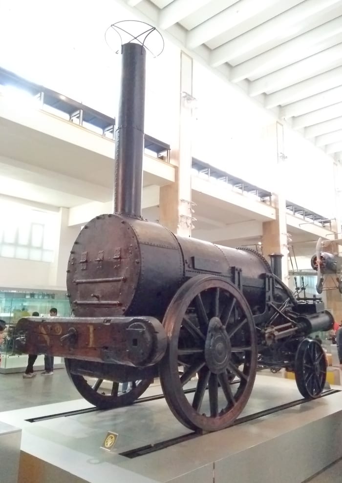 Stephenson's rocket, built in 1829 for the London & Manchester Railway. On display at the Science Museum, London