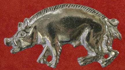 Richard III boar emblem replica - "a hunting we will go..." Richard as Duke of Gloucester saw the boar in the way a Norseman or Celt, as a steadfast defender of what is his