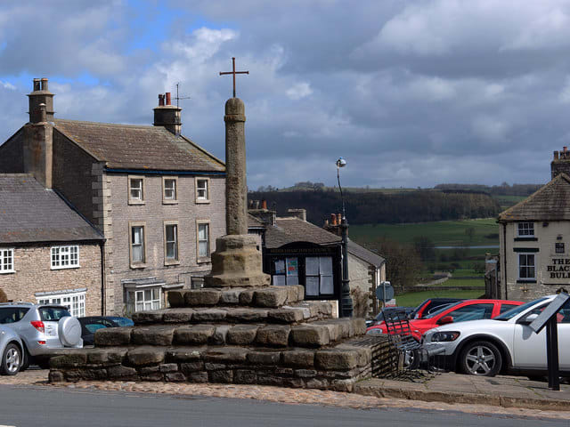 Middleham Market Cross - the smaller metal cross was an add-on to replace the original stone cross