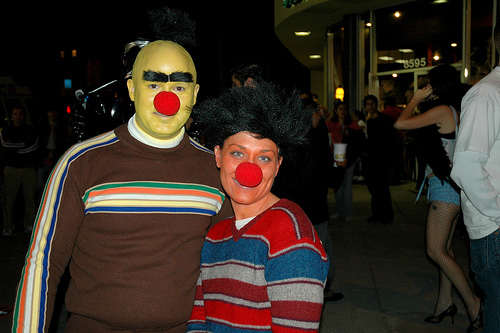 A couple with a simple but effective Halloween costume - Bert and Ernie from the Muppets