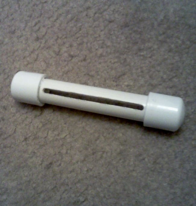 This is the PVC that will hold my algae screen. I cut a groove in it using a drill bit and a file to smooth the sides
