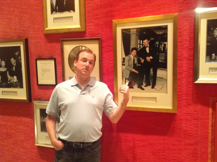 Fun at the Encore, near the Sinatra Restaurant. My son-in-law having fun with pictured tough-guy characters Steve Wynn and Frank Sinatra.
