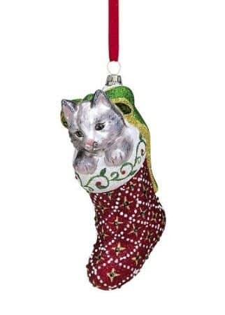 Reed & Barton Have Released This Cat In A Stocking Ornament, Hand Blown And Painted, It's A Bit Different From The Silver Ornaments They Are Better Known For. Image Credit: Amazon