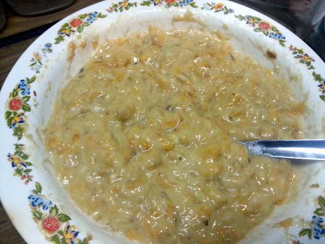 The mashed bananas and self-rising flour mixture. It should not be too runny and must be of consistency that can easily drop from a spoon
