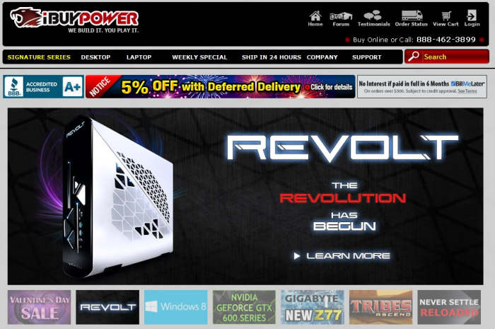 iBUYPOWER front page. This company allows you to pick the parts for your own computer. They assemble and ship it to you.
