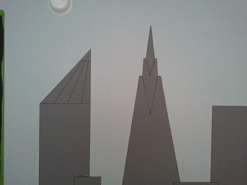 This shows a close-up of a part of the Gotham City skyline with the detail lines drawn in with a black Sharpie marker.