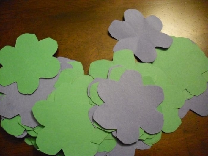 Compile several cut out flower shapes. The more you have the easier it is to put together a bunch of flowers quickly!