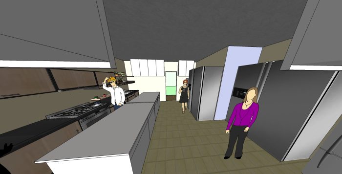 The kitchen is large and filled with enough space for multiple tenants to cook and store food comfortably.