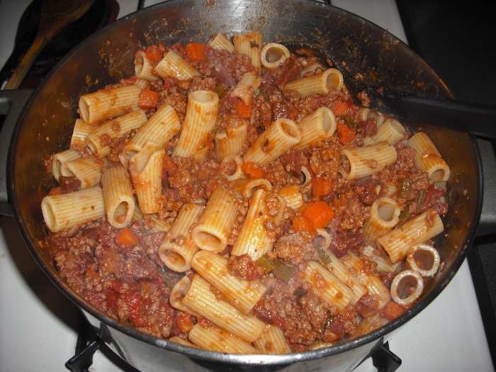 You may serve the sauce over al dente pasta, or you may toss the pasta in the sauce before serving, as I have done here.