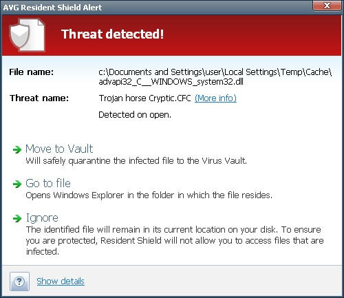 A random virus warning from AVG antivirus - such warning would go unnoticed if the user was playing a game in Full Screen Mode.