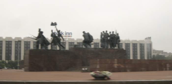 Sculptures of Leningraders enduring the siege. These are a part of the large monument on Victory Square in St. Petersburg, Russia