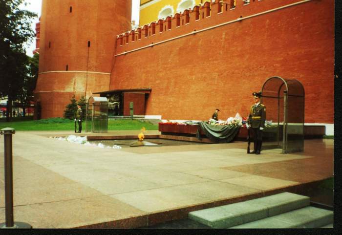 Military Honor Guard at Tomb of Russian WW II Unknown Solder along Kremlin Wall in Moscow.