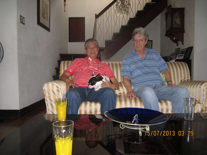 Billy Badilla and Ed. The photo was taken at the home of Billy's sister, Bessie Badilla. Billy is a co- partner of the Badilla Aviary along with his brother.