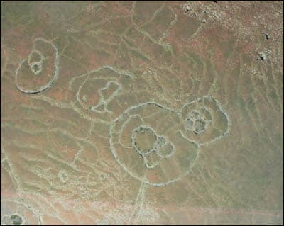 Stone Structure with a diameter of 25 to 150 meters, which contains a number of smaller circle stone structures,