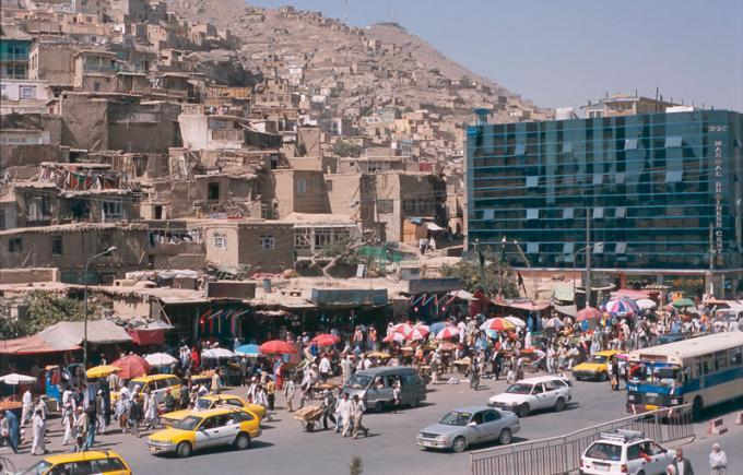 A picture of the Afghan capital city of Kabul, clearly showing its stark urban contrasts.
