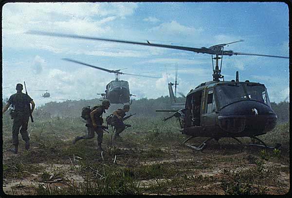 UH-1D helicopters airlift members of the 2nd Battalion, 14th Infantry Regiment from the Filhol Rubber Plantation area to a new staging area, during Operation "Wahiawa," a search and destroy mission conducted by the 25th Infantry Division