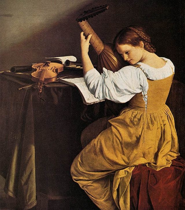 The Lute Player by Orazio Gentileschi (1563 - 1639) - a kirtle is a fitted bodice with a skirt that is worn over the gown.