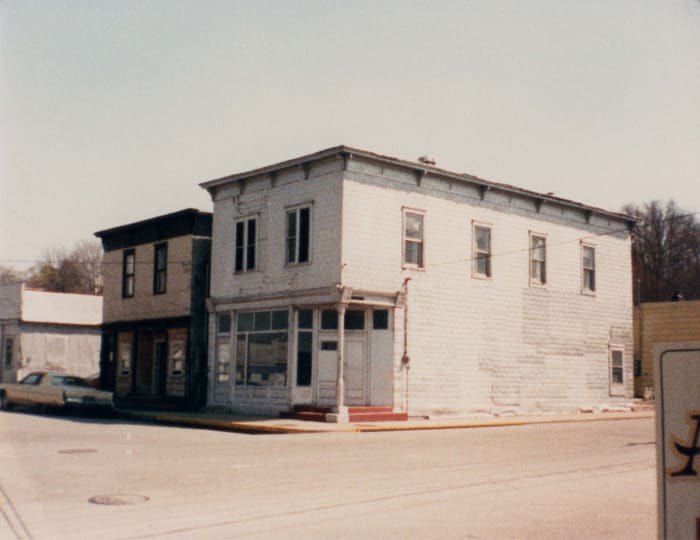 These forlorn-looking buildings near the campus have since been renovated and are now part of the Old Town Artist's Village.