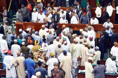 Fracas at the House of Representatives over appointment of principal officers in Abuja on Thursday.