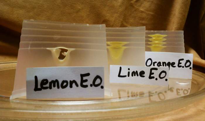 Some essential oils like lemon are naturally solvent. In its pure form lemon essential oil can eat through paint, plastic, and rubber. These properties are utilized in products like furniture polish and paint stripper.