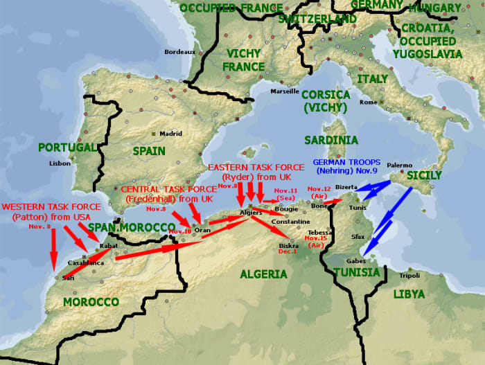 In response to the Allied landings on North Africa Hitler rushes in fresh reinforcements to counter the new Allied threat to his Africa Korps.