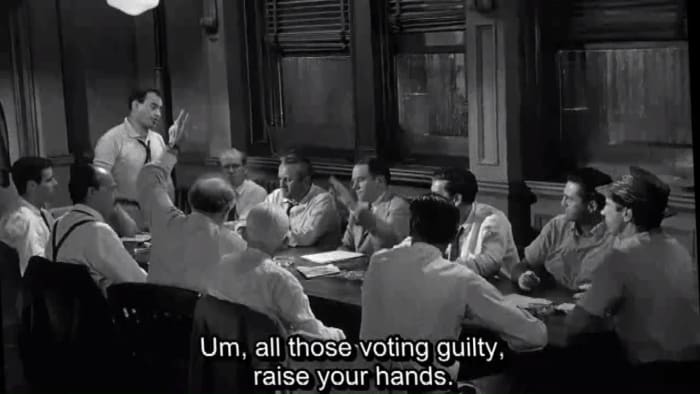Juror number eight became the unoffical leader very early on, and was very democratic in his leadership as he allowed the jury to vote and discuss their opinions.
