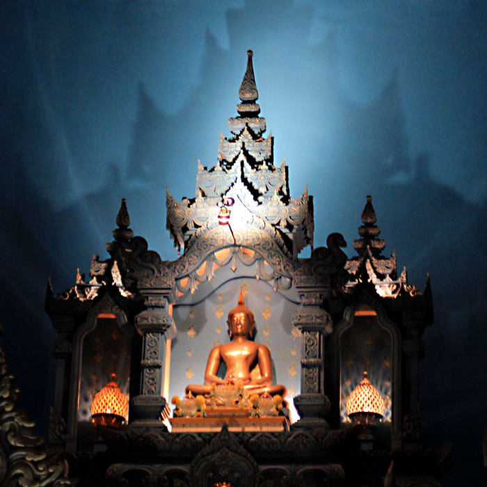 A Buddha statue - a serene finale to a tour of the interior of the Erawan Elephant