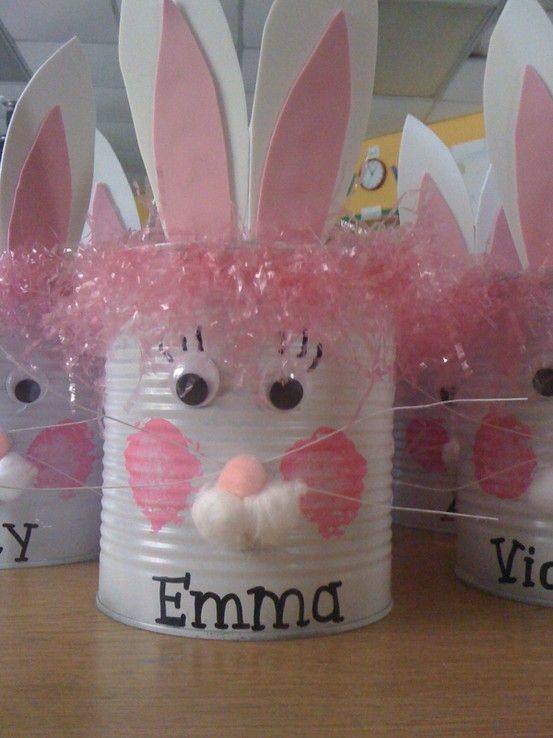 A soup can, Easter grass, cotton balls, and construction paper can be crafted into this amazingly cute Easter Bunny. Crafting with kids was never cheaper or more fun than this!