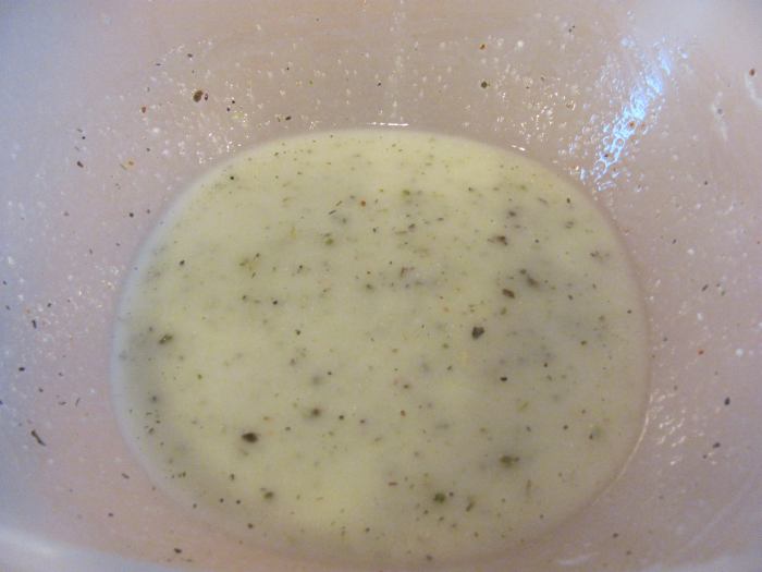 I mixed dressing ingredients in a Tupperware bowl before transferring it to a dressing bottle