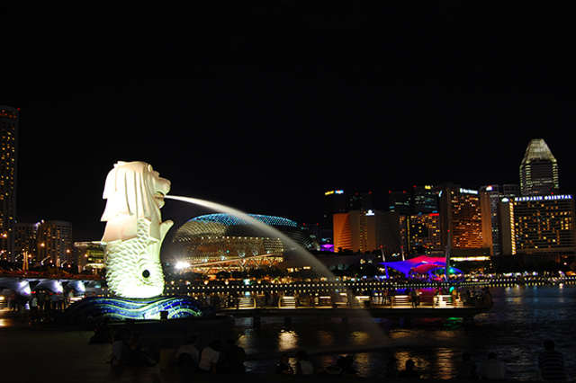 The Merlion. The illuminated version is considered by some to be a symbol of nights in Singapore.