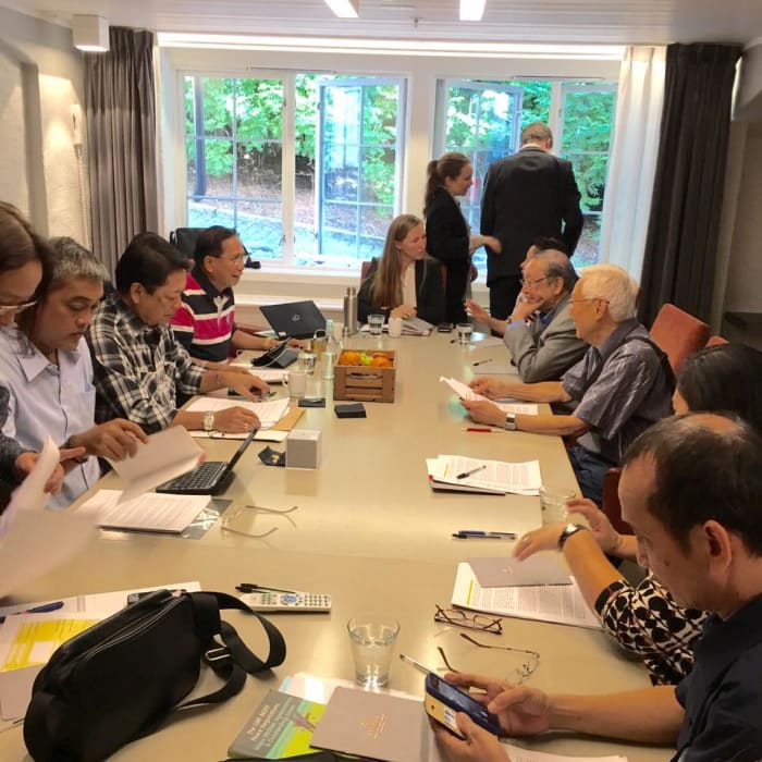 The Duterte Peace Negotiating team talks with the leaders of the Communist Party of the Philippines-New People's Army-National Democratic Front in Oslo, Norway on June 15, 2016.