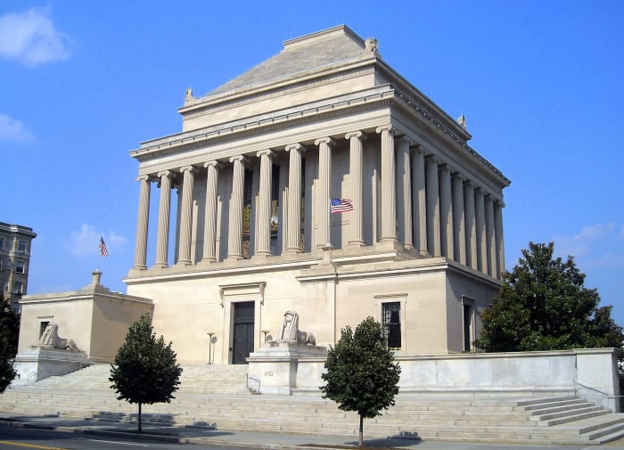 The Masonic House of the Temple of the Scottish Rite, Washington, D.C., by architect John Russell Pope,, was inspired by the Mausoleum at Halicarnassus.
