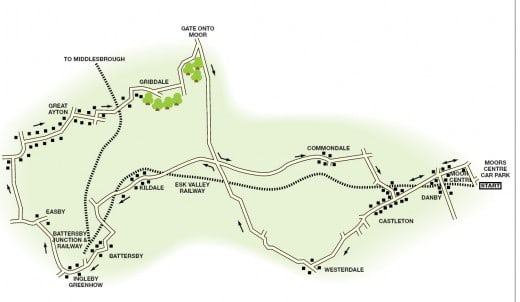 Eskdale western end with 1864 rail link from Battersby north to Middlesbrough. Castleton is the nearest community of any size to the east, Stokesley to the west until 1965 when the line was trunkated.