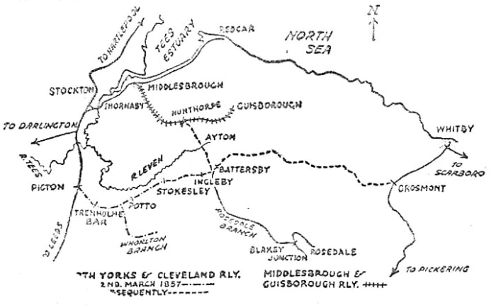 The branches, 1857 - North Yorkshire & Cleveland, Middlesbrough & Guisborough and Leeds Northern Railways